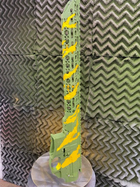 Camo Cerakote step 1: base coat applied to rifle