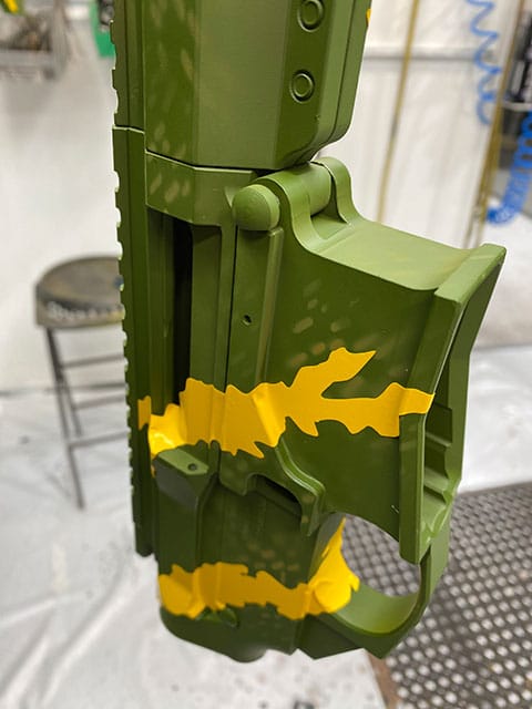 Camo Cerakote step 2: stencil layers sprayed