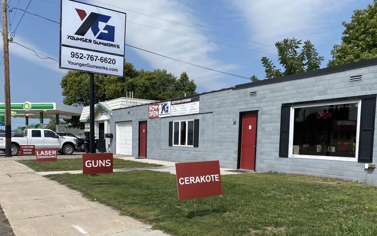 Younger Gunworks shop on Highway 99 in Le Center, Minnesota