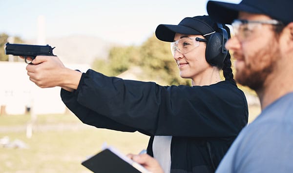 Law enforcement officers at firearms training