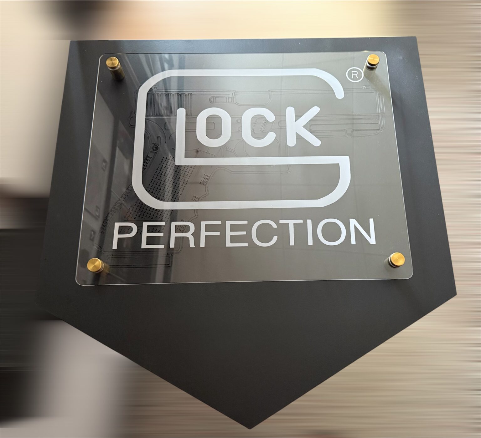 Laser-engraved acrylic Glock plaque made at Younger Gunworks