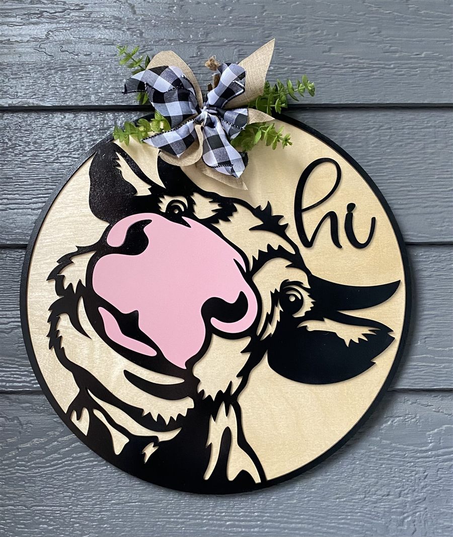 Peeking Cow "Hi" Sign